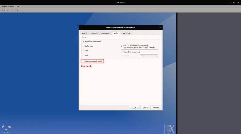 Client-Side Printing X2Go