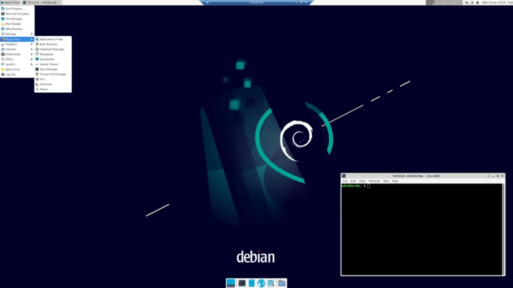 Debian 11 XFCE Desktop Environment accessed via xRDP