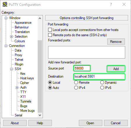 Putty Tunnel VNC 2