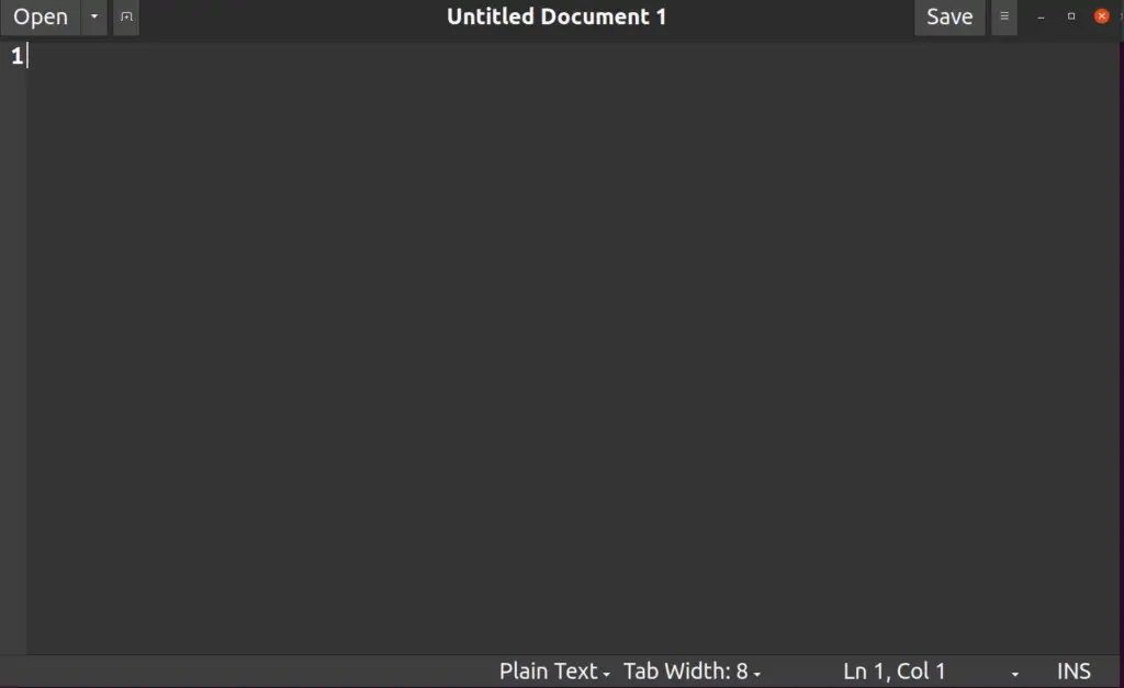 Gedit interface on terminal Ubuntu 20.04