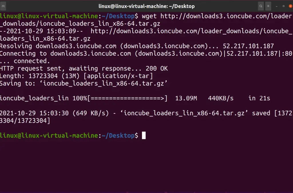 Ioncube downloading command on Ubuntu 20.04