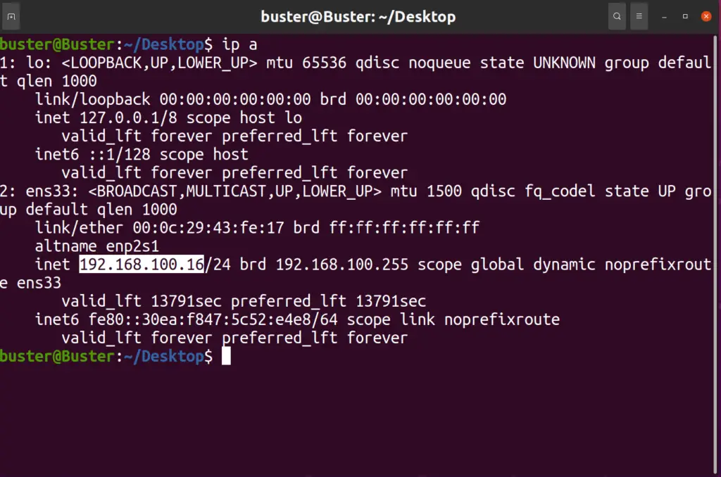 Ip address command on Ubuntu terminal