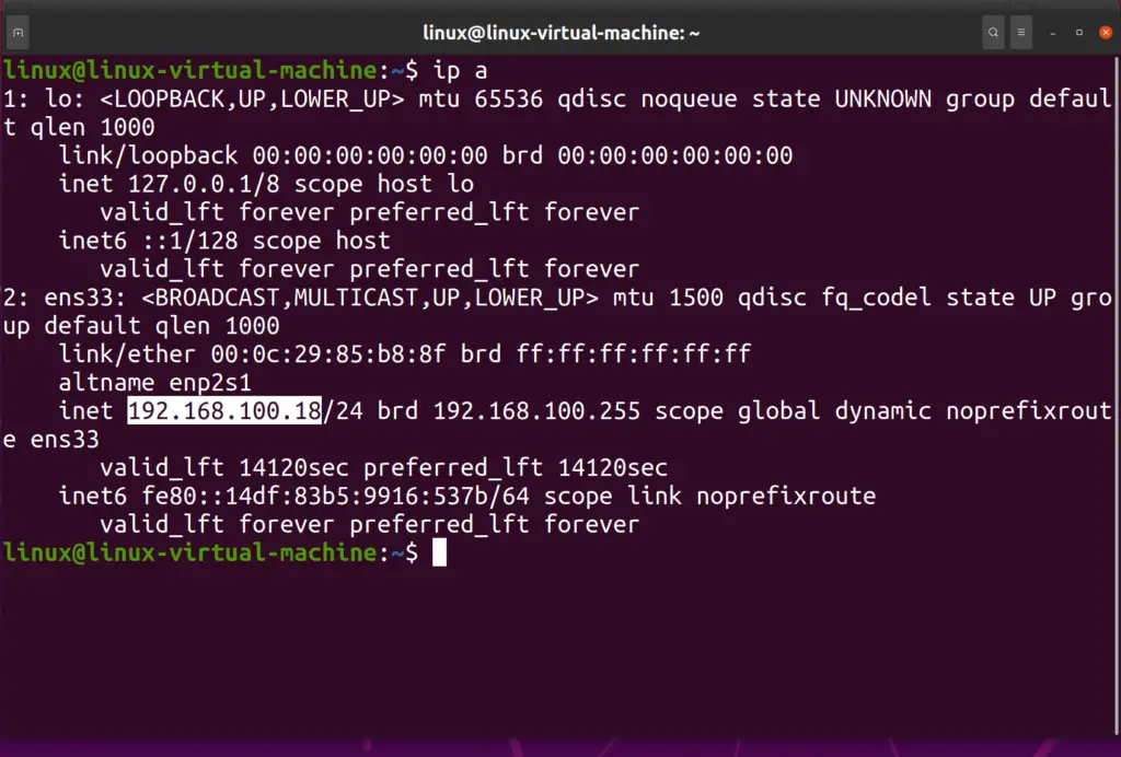 Ip address command on Ubuntu terminal nfs cleint