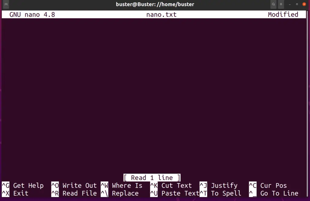 Nano editor interface on Ubuntu 20.4 terminal