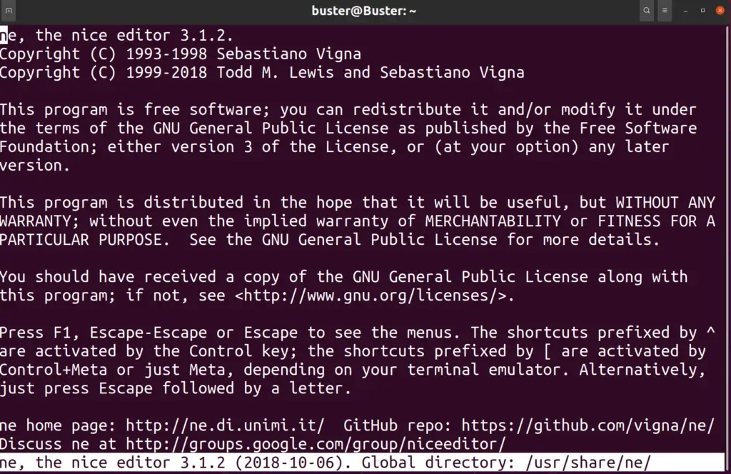 Nice editor ne terminal Ubuntu 20.04