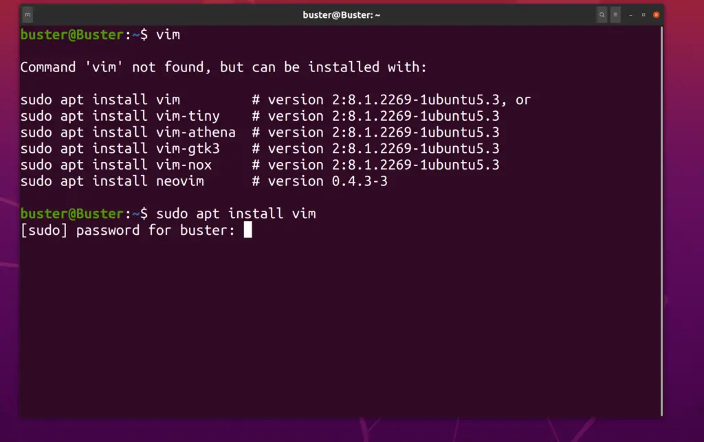 Vim text editor terminal screenshot of Ubuntu 20.04