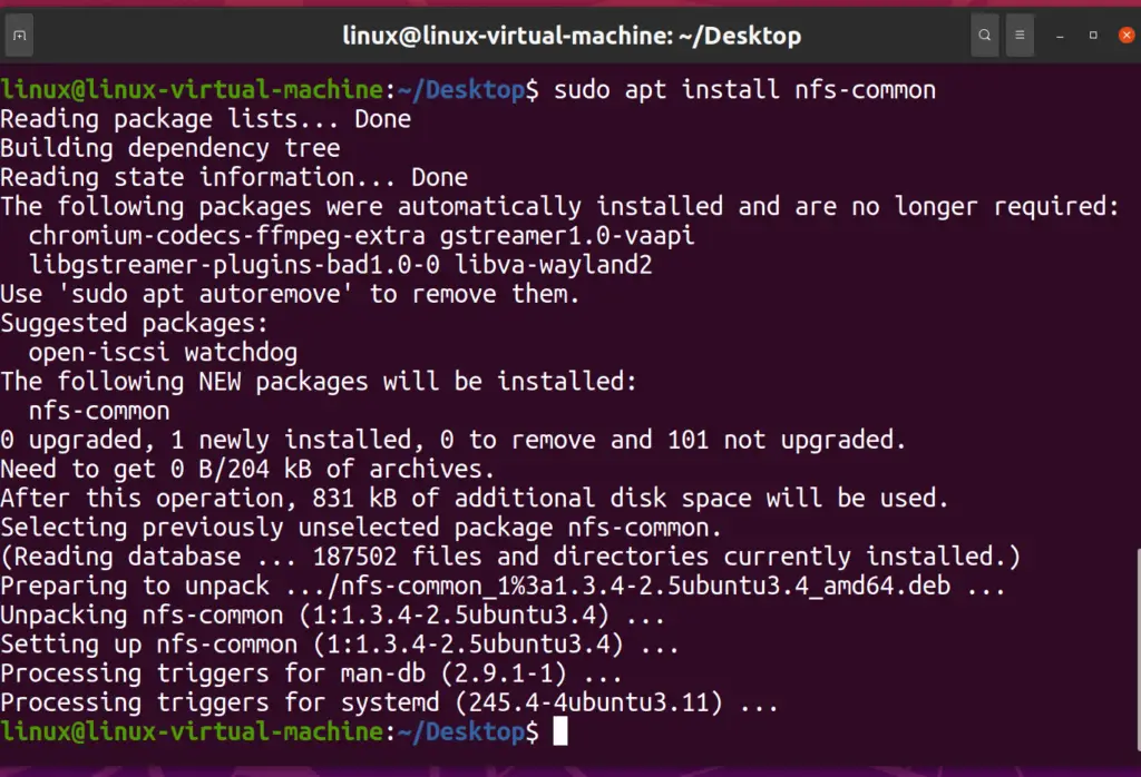 nfs client installtion command on ubuntu 20.04