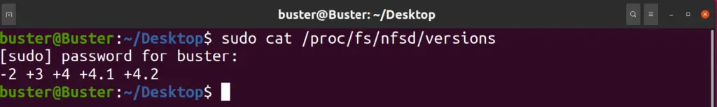 nfs server version check command on Ubuntu terminal