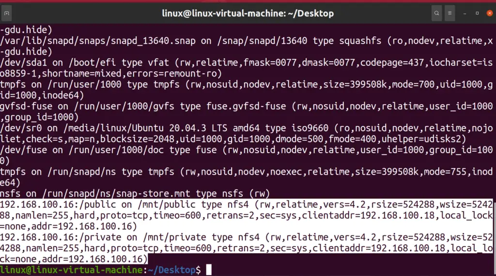 temporary nfs file mount method ubuntu 20.04 final output