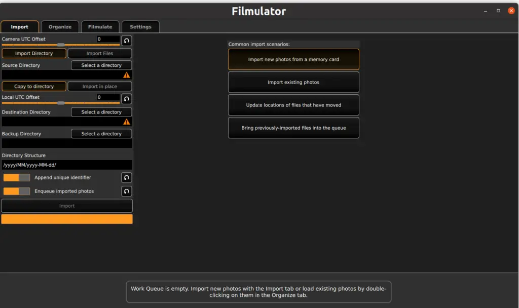 Filmulator software screen