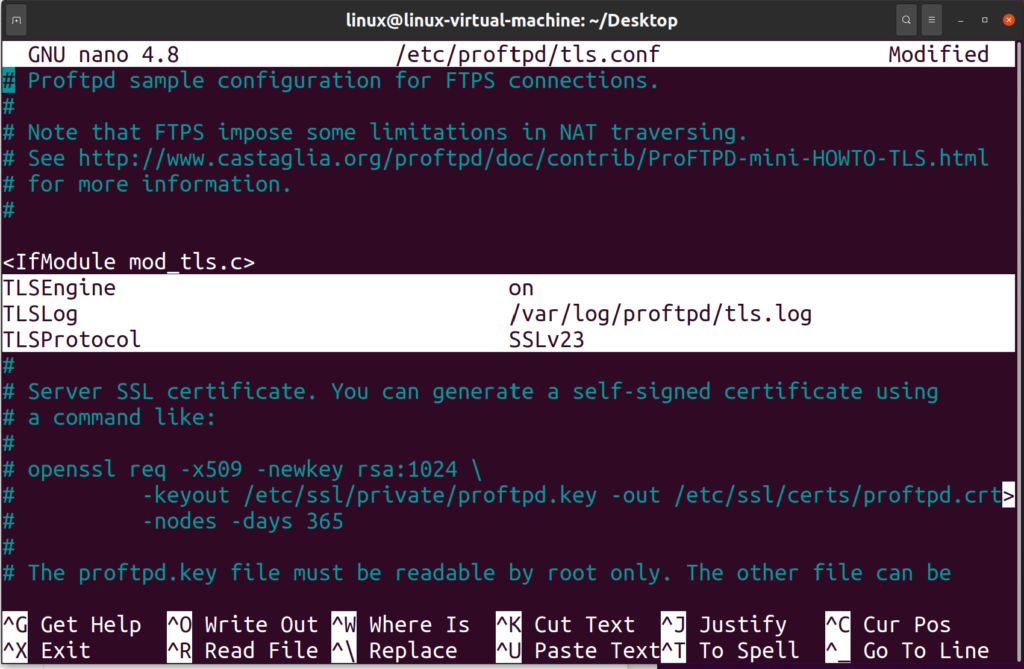 Uncommenting TLS files in Ubuntu 20.04
