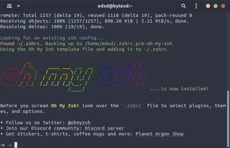 Oh My Zsh Install Output