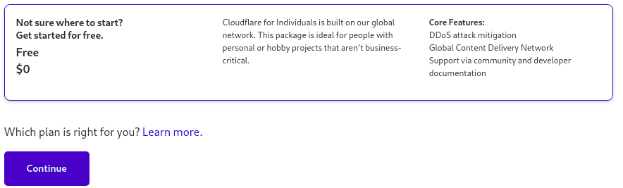 choose free cloudflare plan