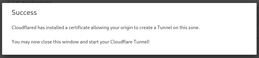 successfully authorized cloudflare tunnel message