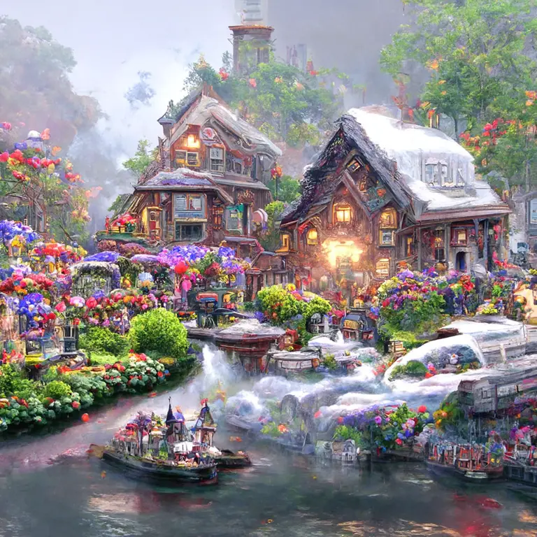 Write a text prompt for a AI art generation software that would fit the art style of Thomas Kinkade