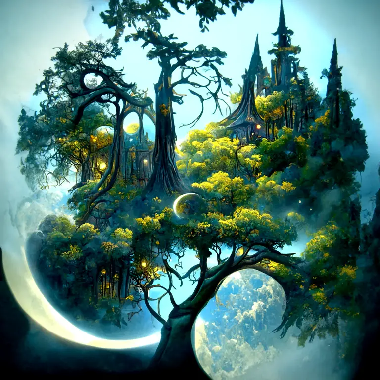 A magical kingdom where the sun never sets and the moon is always full. The trees are alive and the air is thick with magic. by Tyler Edlin
