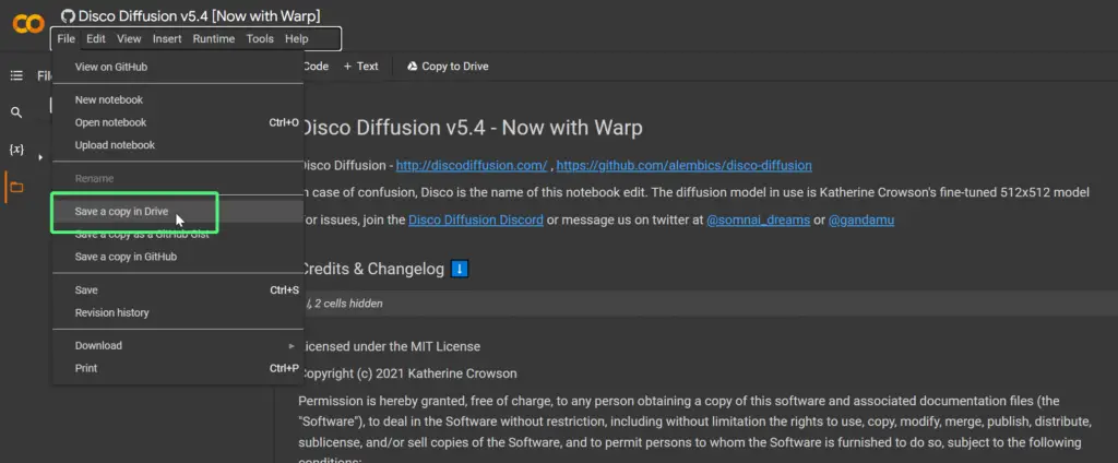 Get Started With Disco Diffusion to Create AI Generated Art 16 Saving Disco Diffusion Google Colab in Drive