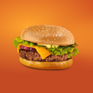 A semi-photo-realistic image of a hamburger