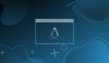 browser illustration with linux logo inside of it on an abstract blue background