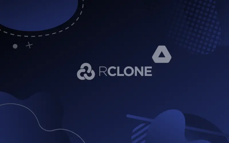 rclone and google drive logos on a blue gradient background