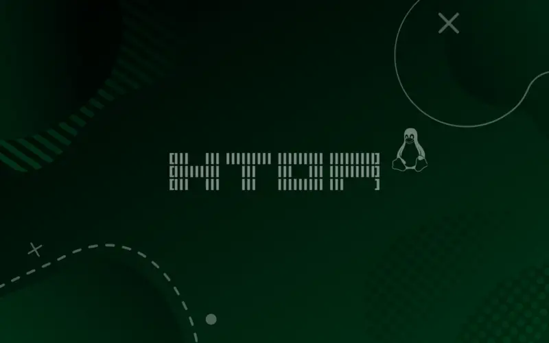 htop and linux logos on green gradient background