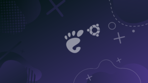 gnome and ubuntu logos on purple background