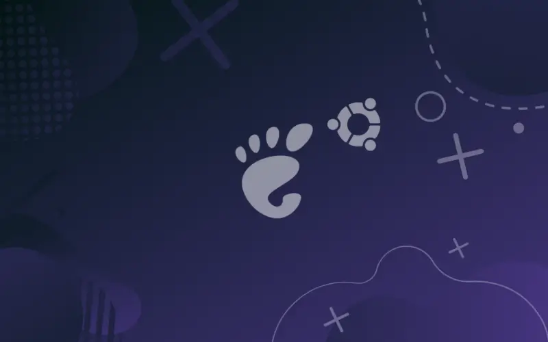 gnome and ubuntu logos on purple background