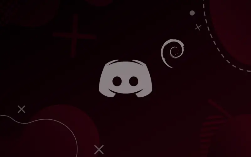 discord and debian logos on a red background