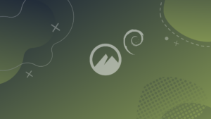 cinnamon desktop environment and debian logos on a green gradient background