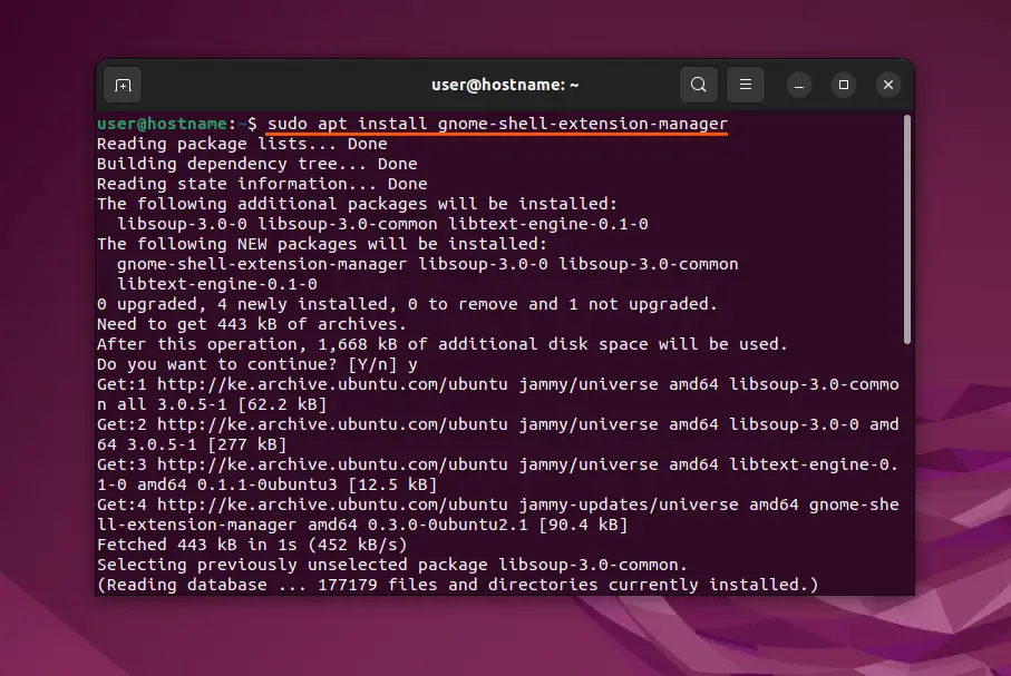 Notes/Articles/How to Install and Use GNOME Tweaks Tool in Ubuntu 22.04/install GNOME shell extensions manager.png