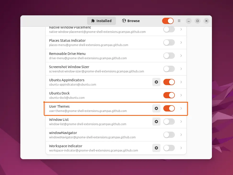 Notes/Articles/How to Install and Use GNOME Tweaks Tool in Ubuntu 22.04/turn on User Themes.png