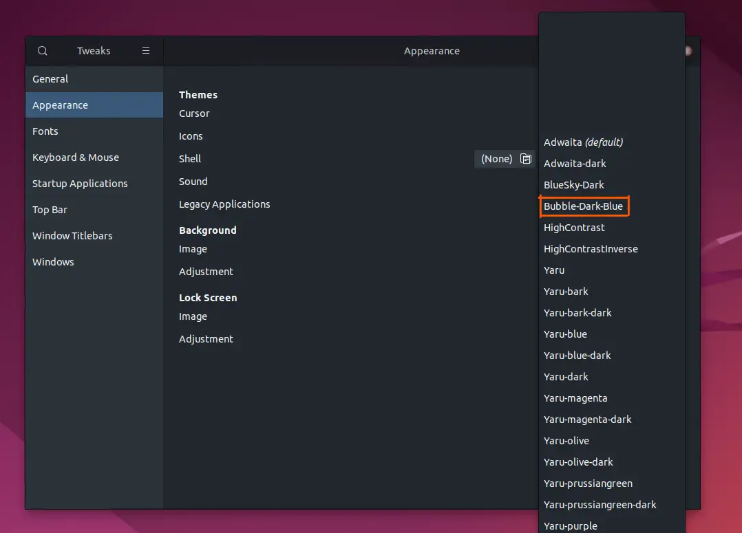 Notes/Articles/How to Install and Use GNOME Tweaks Tool in Ubuntu 22.04/select the new theme.png