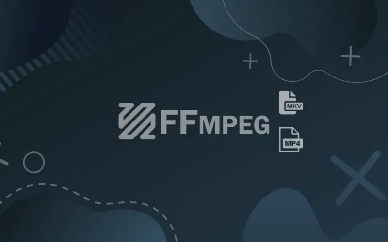 ffmpeg logo and mp and mkv icons on a dark blue background
