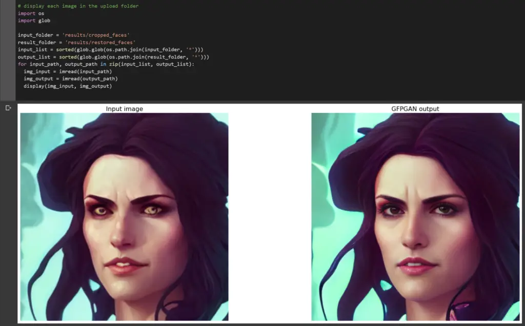 Screenshot of Google Colab Cropped Face Result Comparison