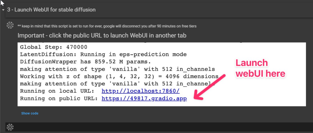 Best & Easiest Way to Run Stable Diffusion for Free (WebUI) 41 Google Colab Screenshot - Expand Launch WebUI