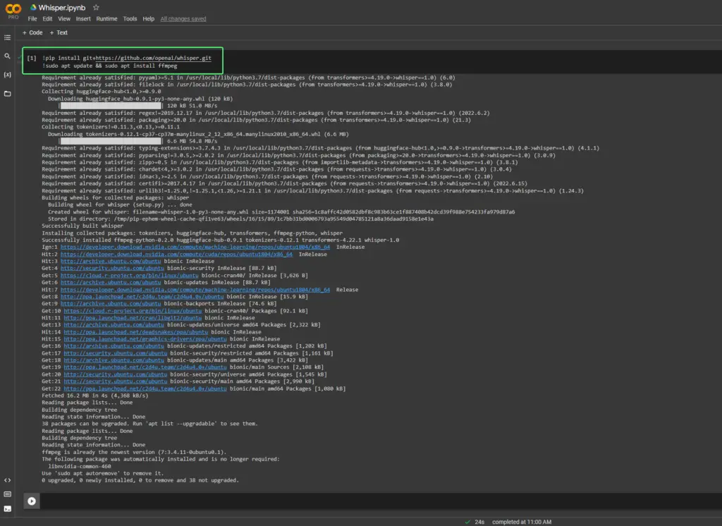 Install Whisper in Google Colab