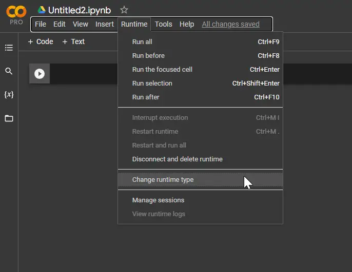 Click on Runtime > Change Runtime Type in Google Colab