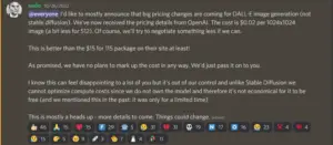 The price increase announcement on Playground AI's Discord server