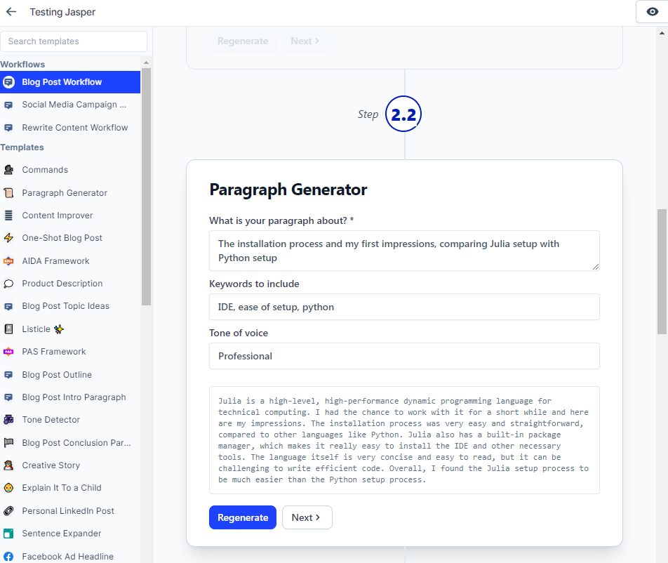 Best AI Writers - 8 Best Content Creation Tools in 2023 137 Jasper Workflow 3