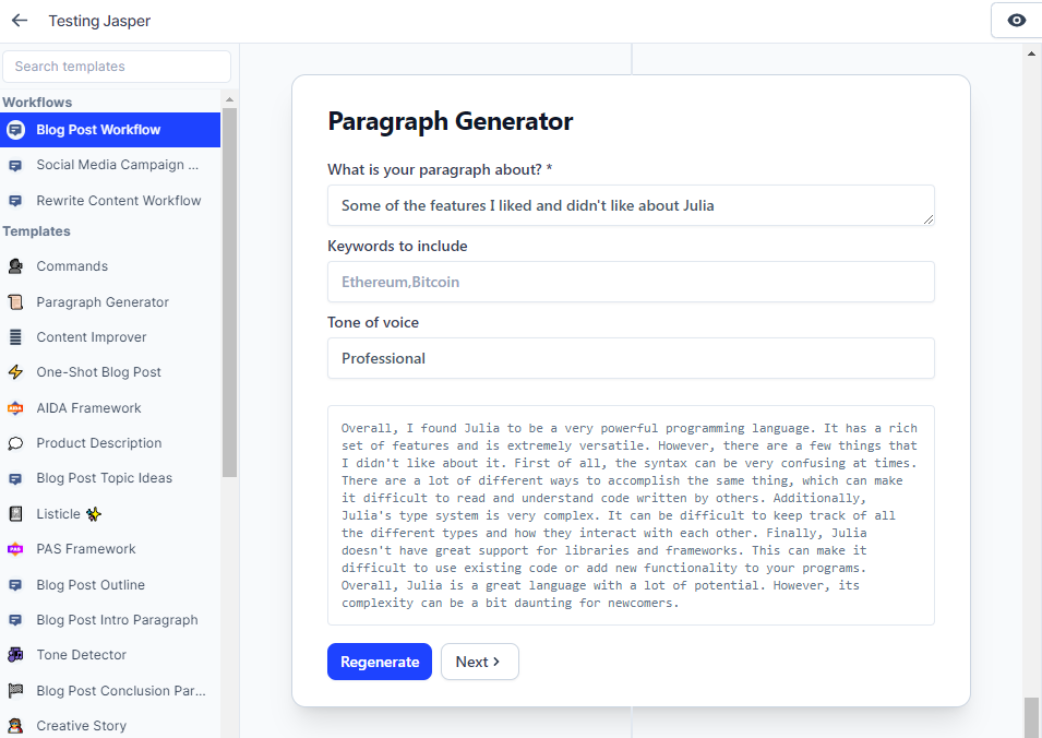 Best AI Writers - 8 Best Content Creation Tools in 2023 140 Jasper Workflow 6