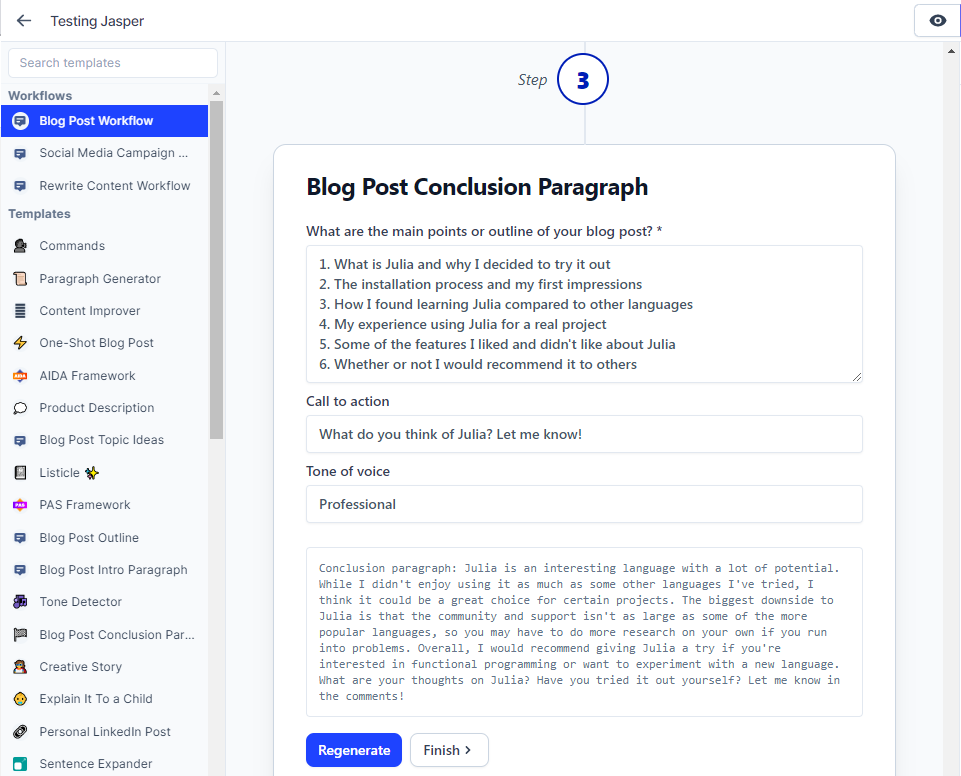 Best AI Writers - 8 Best Content Creation Tools in 2023 142 Jasper Workflow 8 e1668714265953